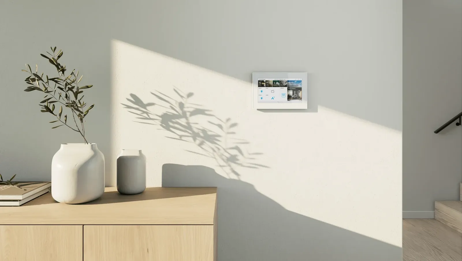 A OneTouch 7 inch display on a bright wall