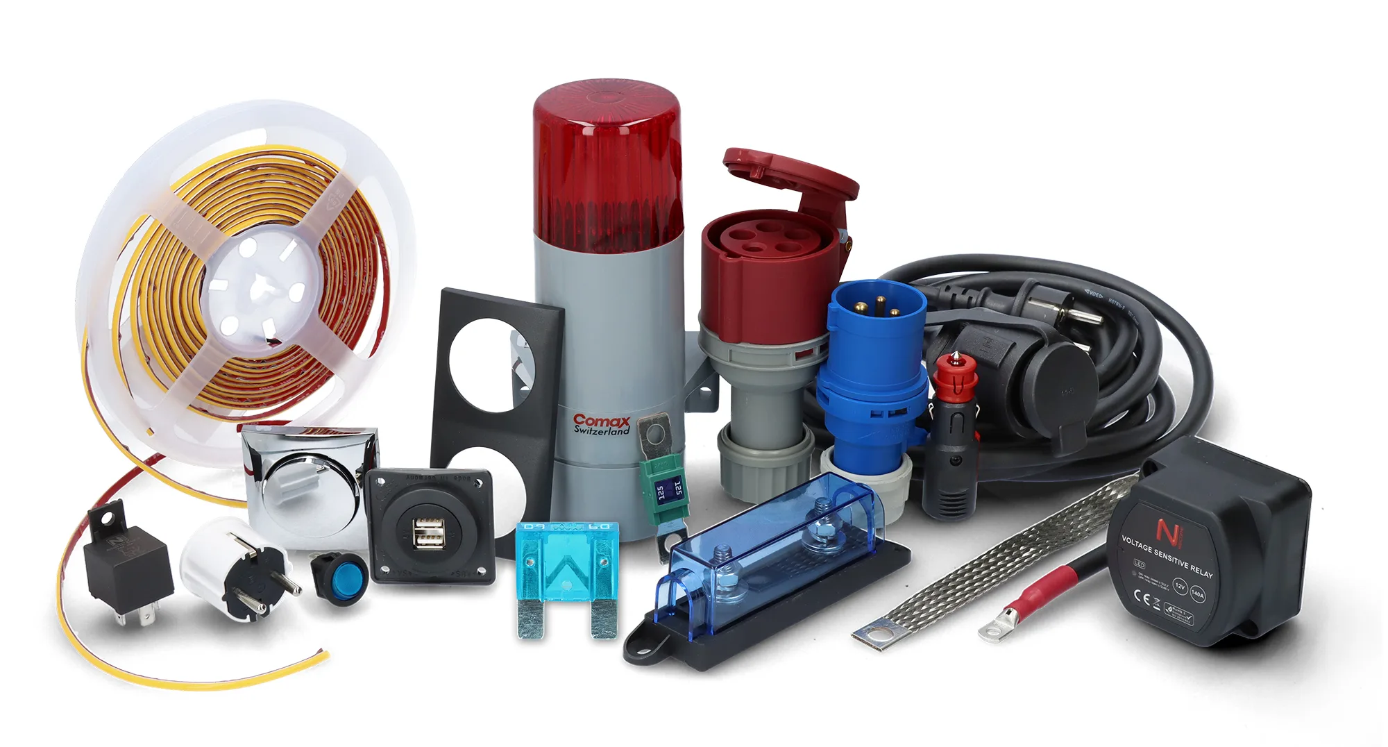Plugs, sockets, a light strip and other electrical material from Nelco