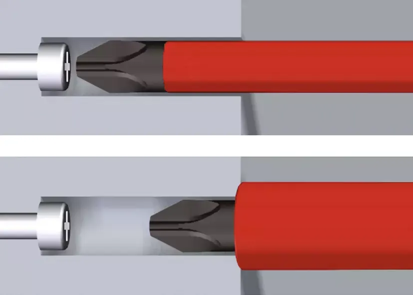 A comparison of the slim Wiha insulation and an ordinary thicker insulation at the tip